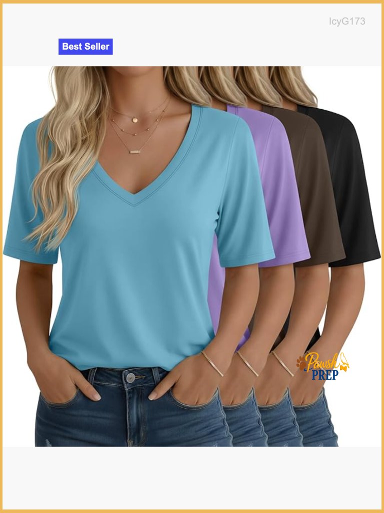 4 Pack Womens V Neck Half Sleeve Tops Loose Fit Straight Hem Tees